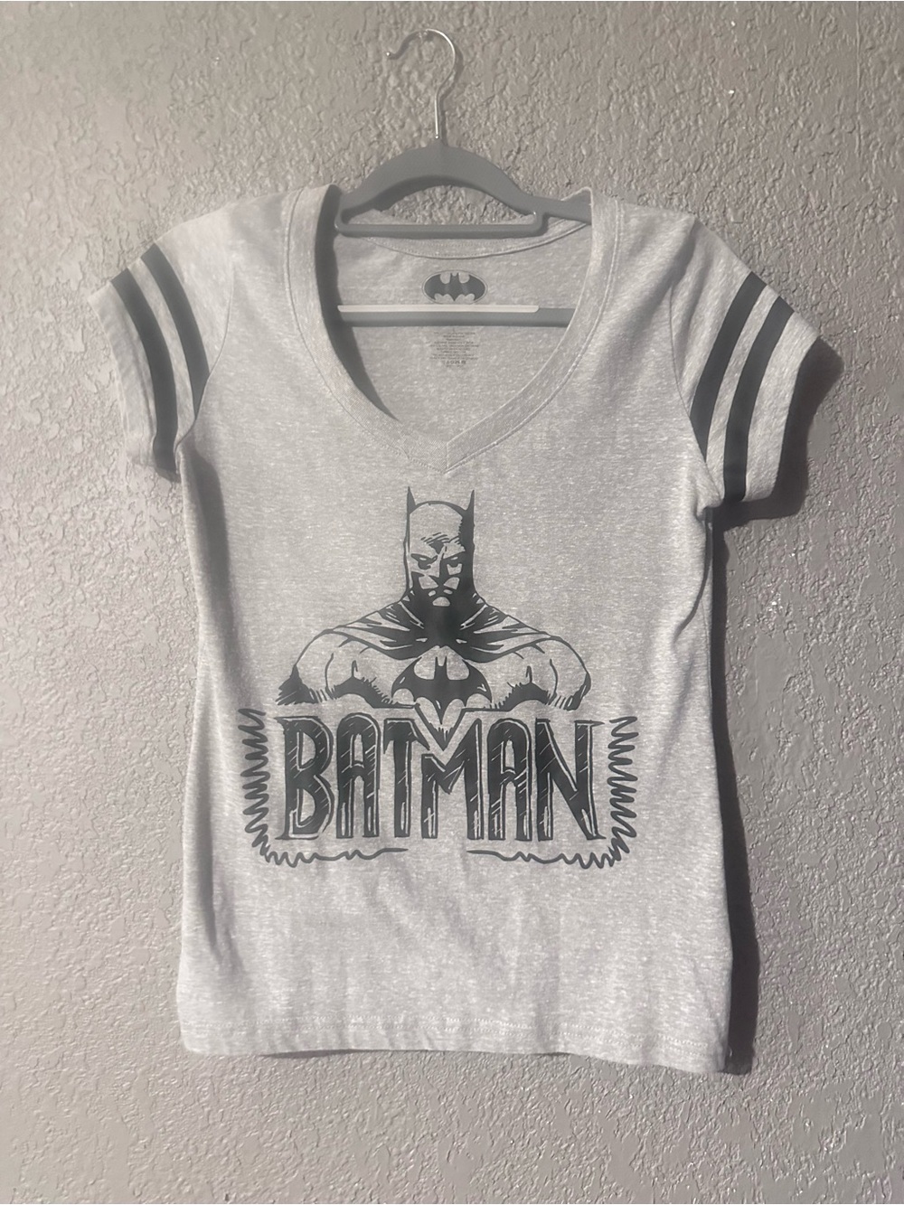 DC Comics Batman V-Neck Tee in Gray and Black